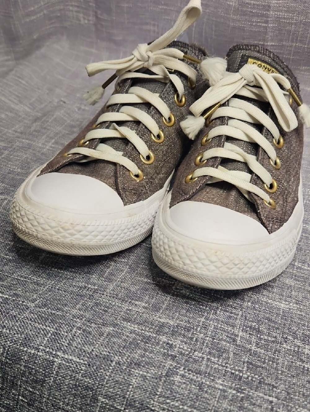Converse Chuck Taylor All Star Ox Washed Linen Low Top Sneakers Grey Gold Accent - Picture 9 of 15
